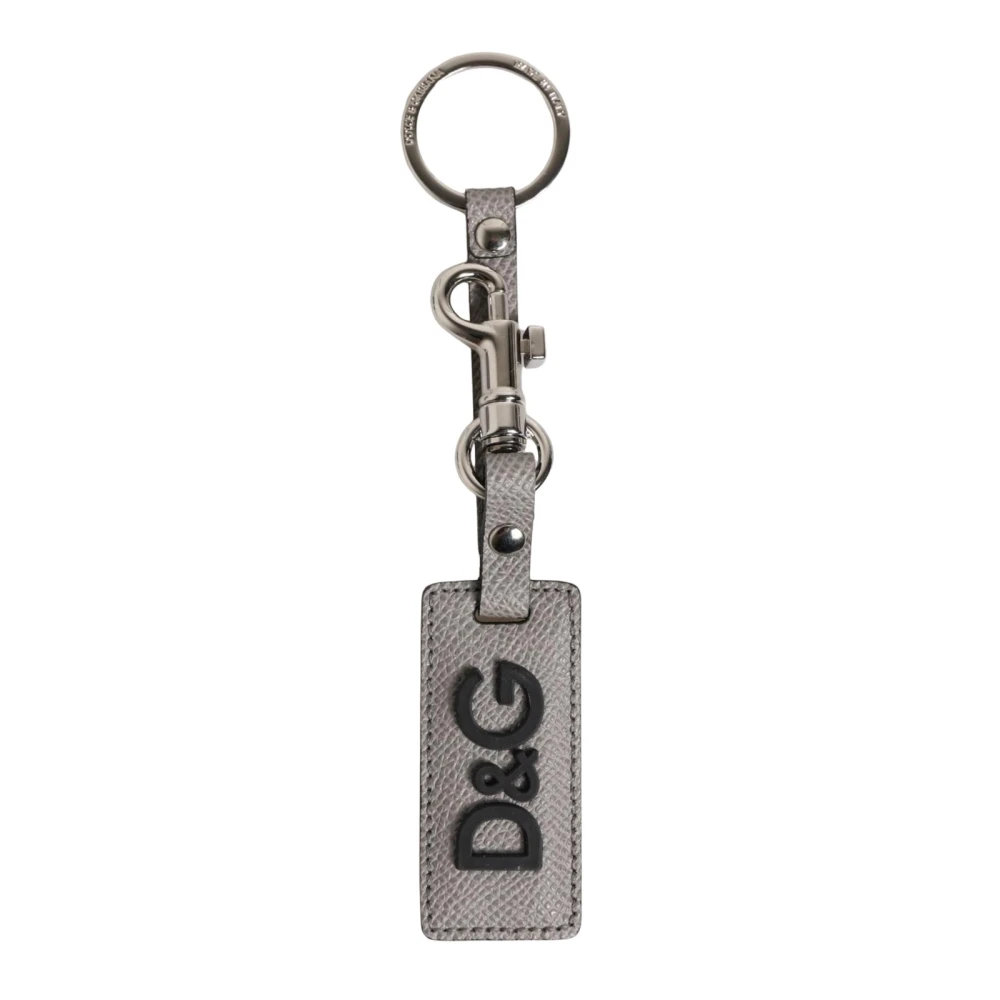 Dolce & Gabbana Men's Gray Leather Keychain Holder With Metal Ring
