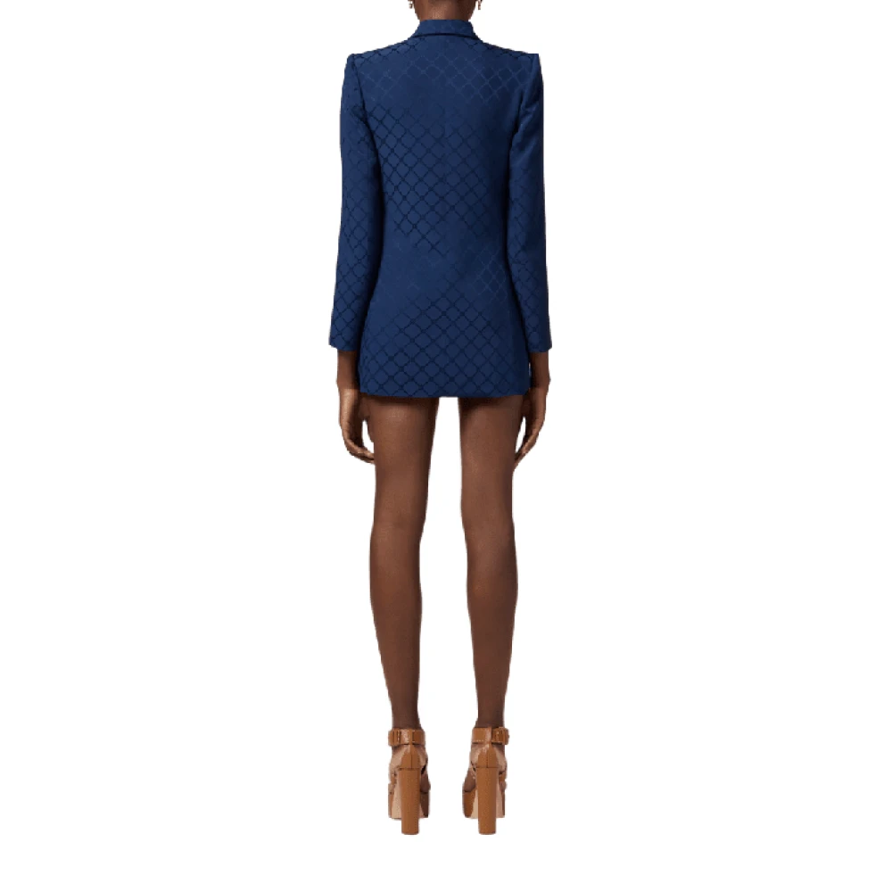 Elisabetta Franchi Satin Jacquard Diamant Blazer Blue Dames