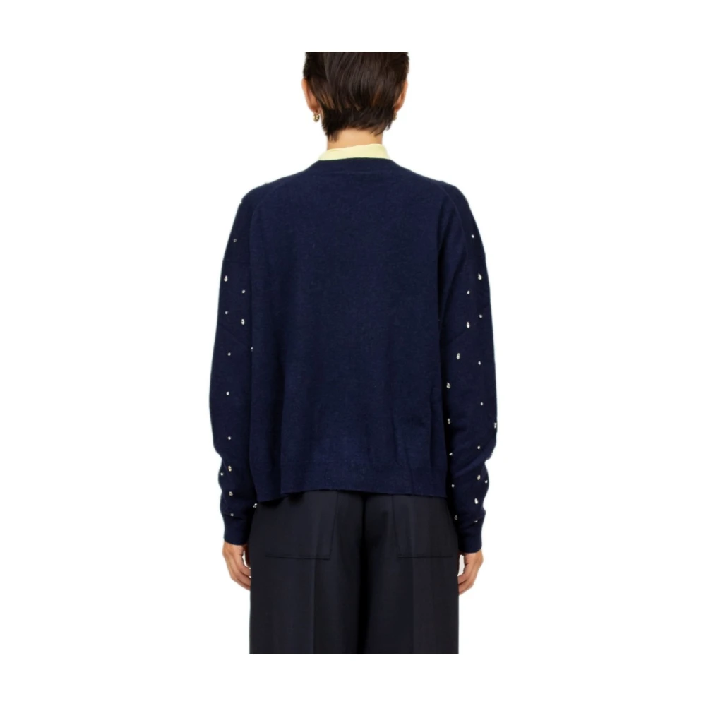 Semicouture Blauwe Cashmere Cardigan met Strass Detail Blue Dames