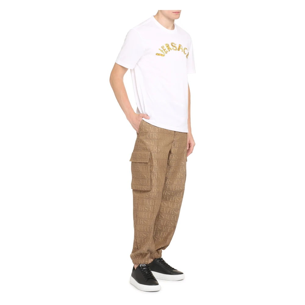 Versace Barok Logo Geborduurd Katoenen T-Shirt White Heren