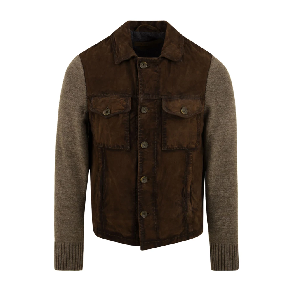 The Jack Leathers Bruine Gebreide Leren Jas Samu Model Brown Heren
