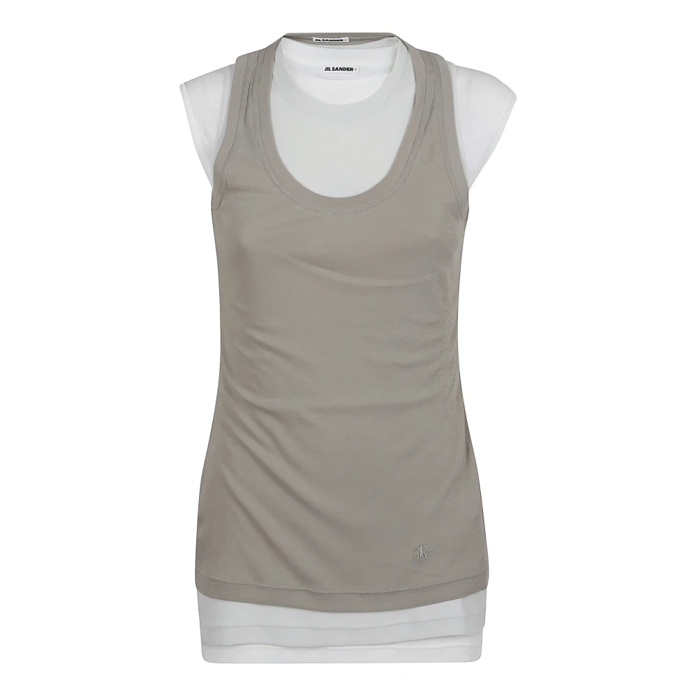 Jil Sander Geborduurde Katoenen Tanktop Brown Dames
