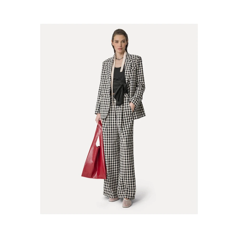 Forte Vichy Palazzo Wijde Pijpen Broek Black Dames