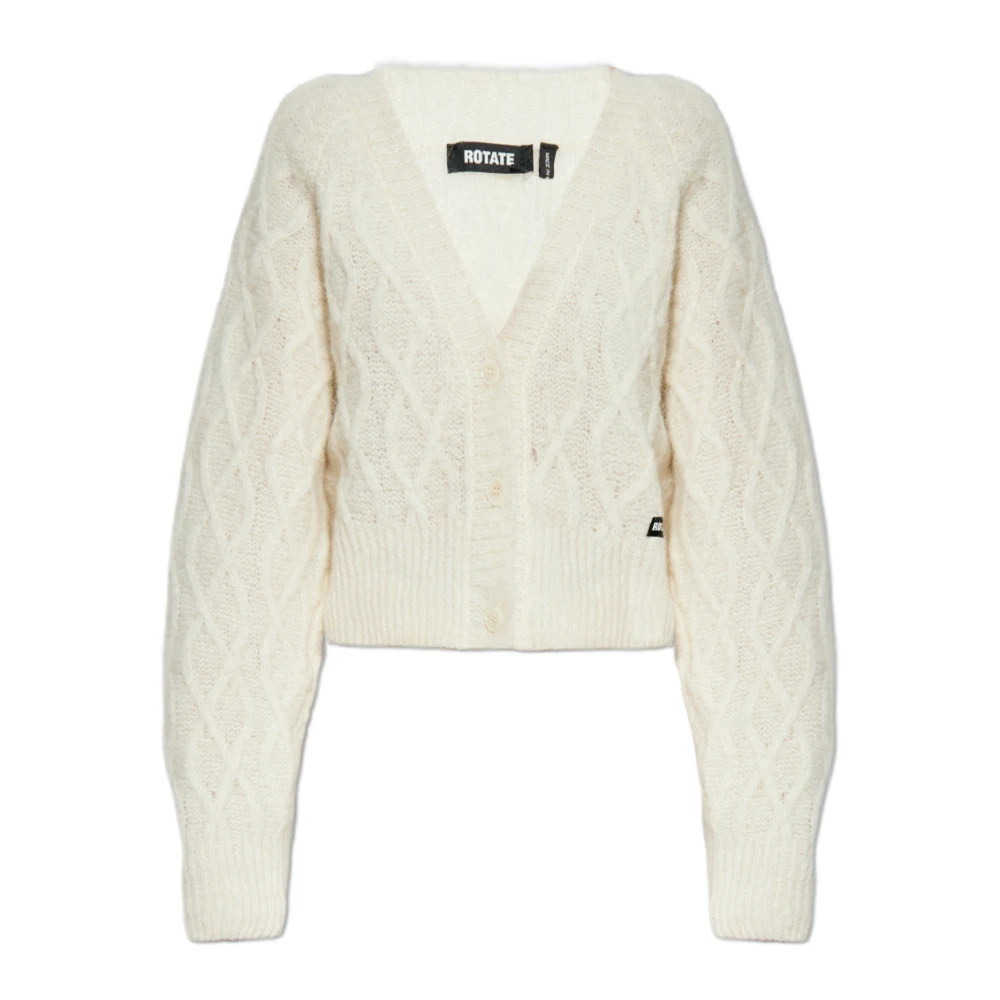 Rotate Birger Christensen Women's Beige Cardigans, S, Cardigan With Logo Patch