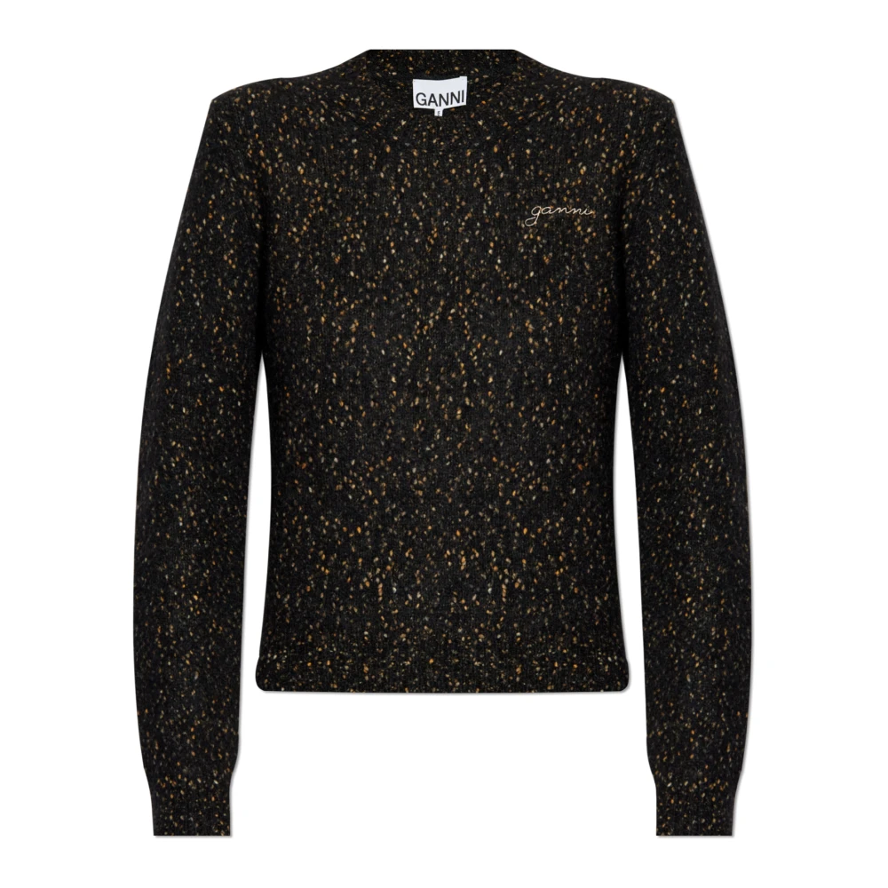 Ganni Women's Black Jumper With Logo - Round-Neck Knitwear - M - Knitwear