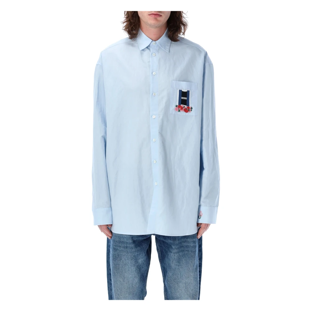 JW Anderson Geborduurd Raamoverhemd Blue Heren