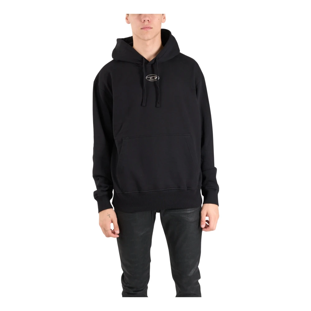 Diesel Hoodie met Voorzak en Logo Black Heren