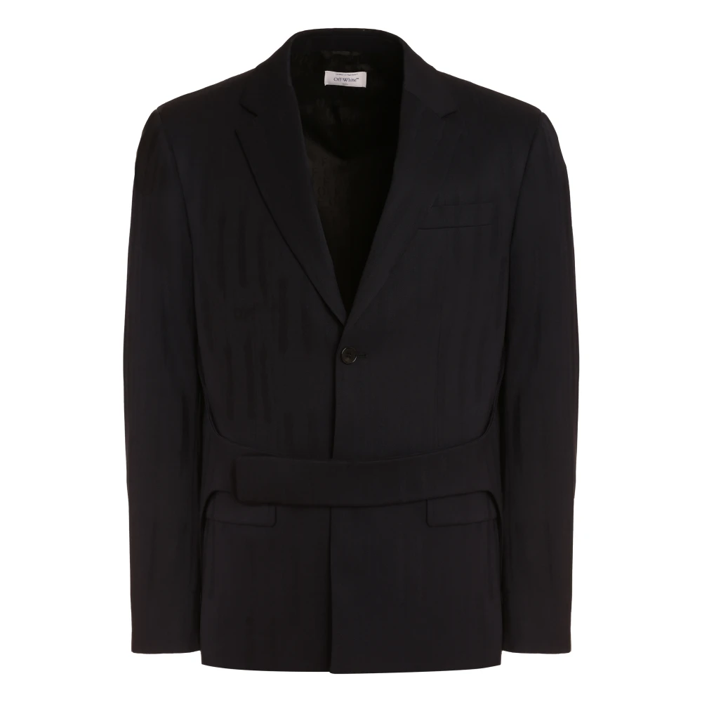 Off White Men's Blue Blazers, L, Wool Single-Breasted Blazer