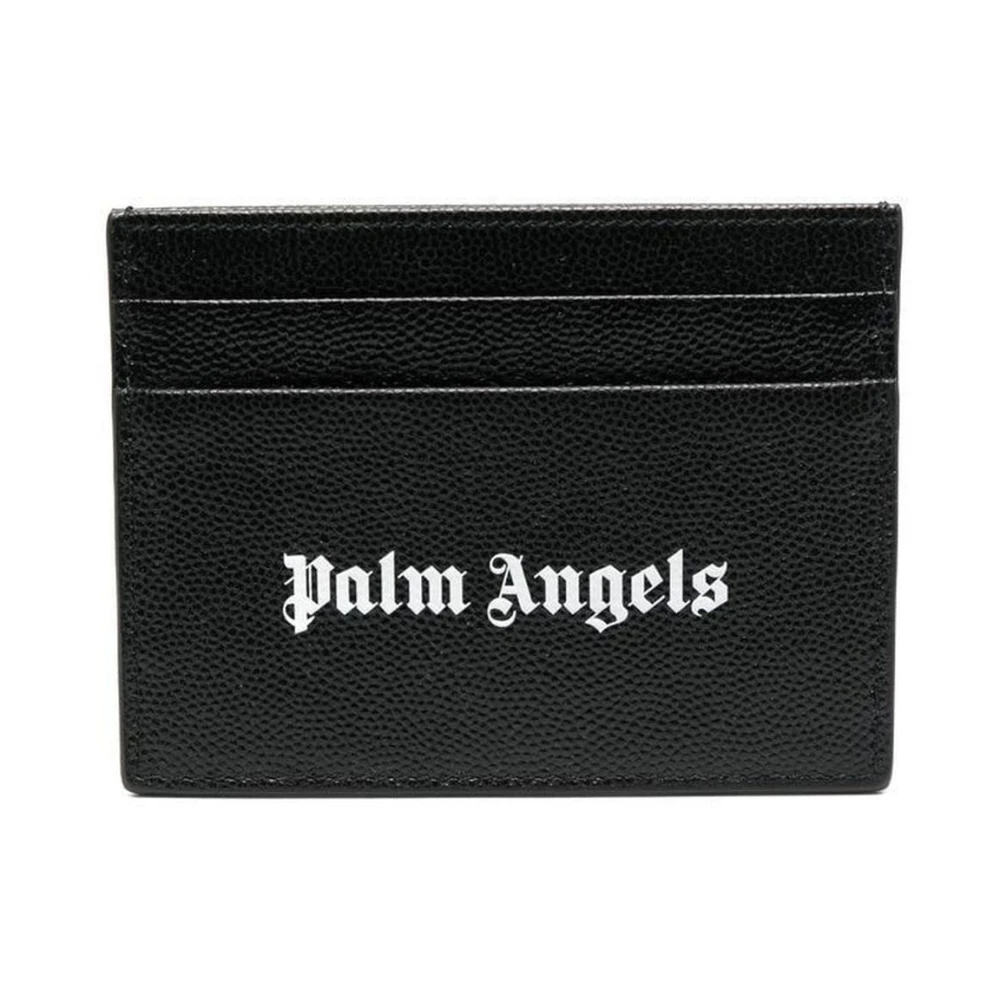 Palm Angels Zwarte Leren Kaarthouder met Bedrukt Logo Black Heren