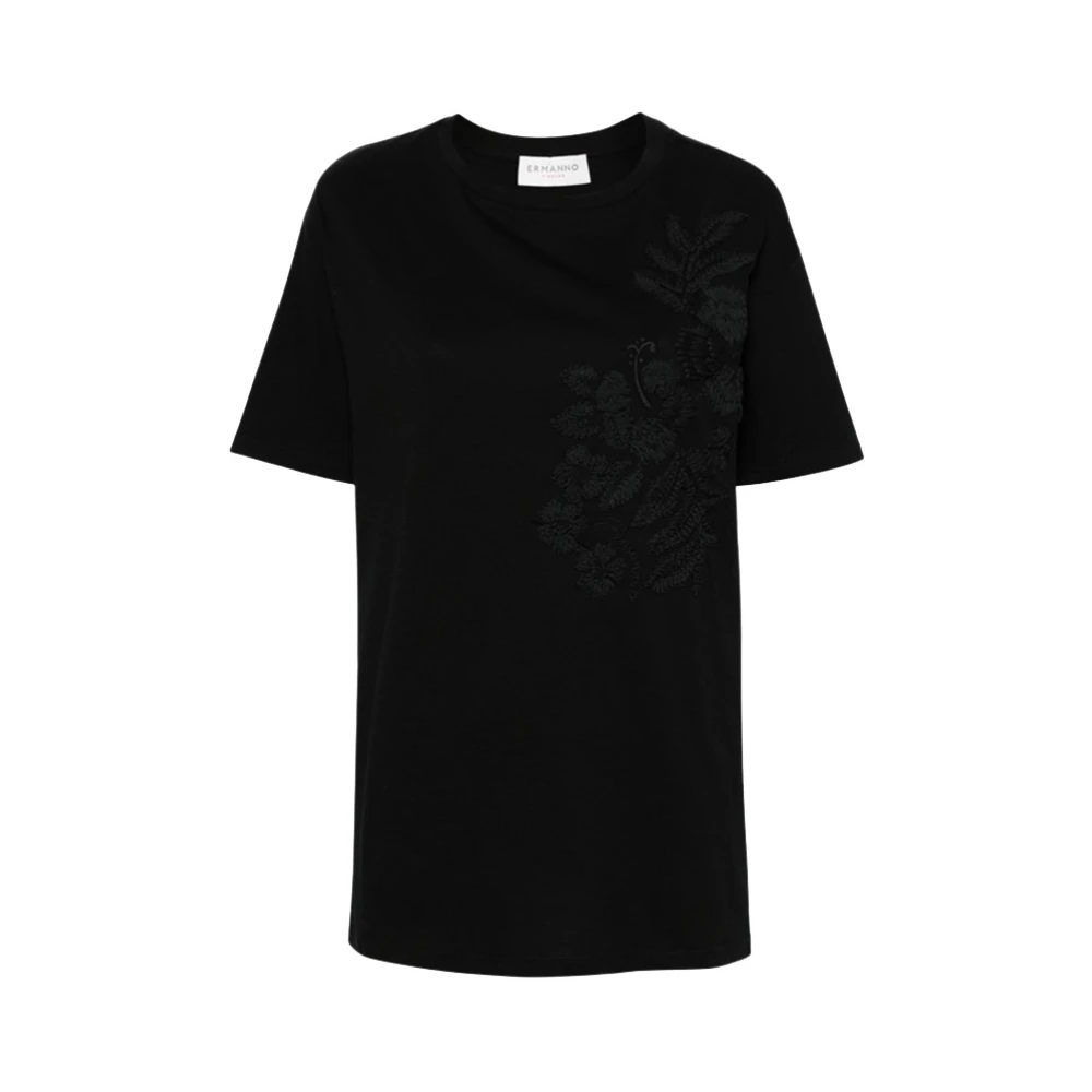 Ermanno Scervino Bloemenborduurwerk katoenen T-shirt Black Dames