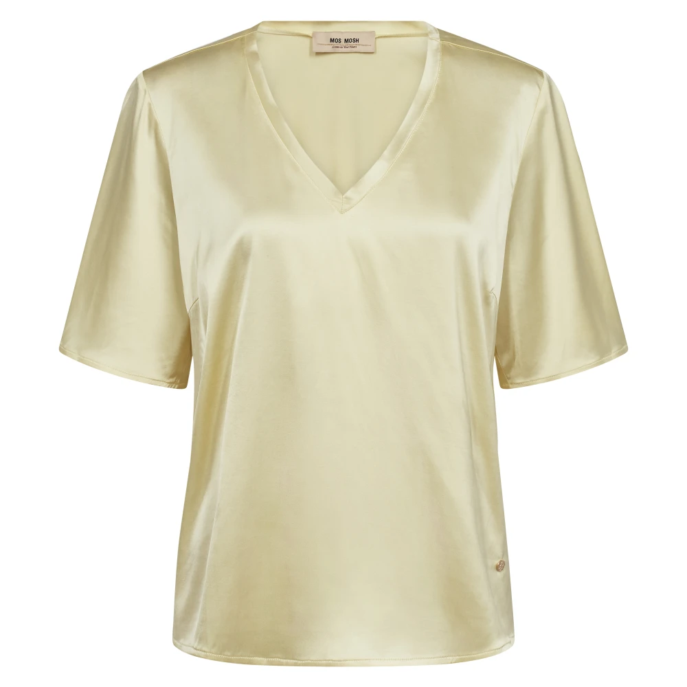 MOS MOSH Satijnen V-hals Blouse Beige Dames