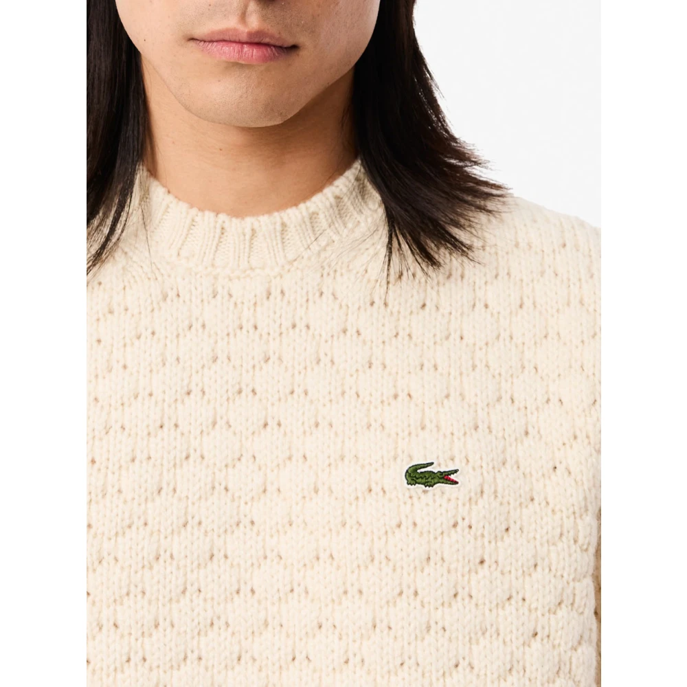 Lacoste Beige Sweater Klassiek Ontwerp Geborduurde Krokodil Beige Heren