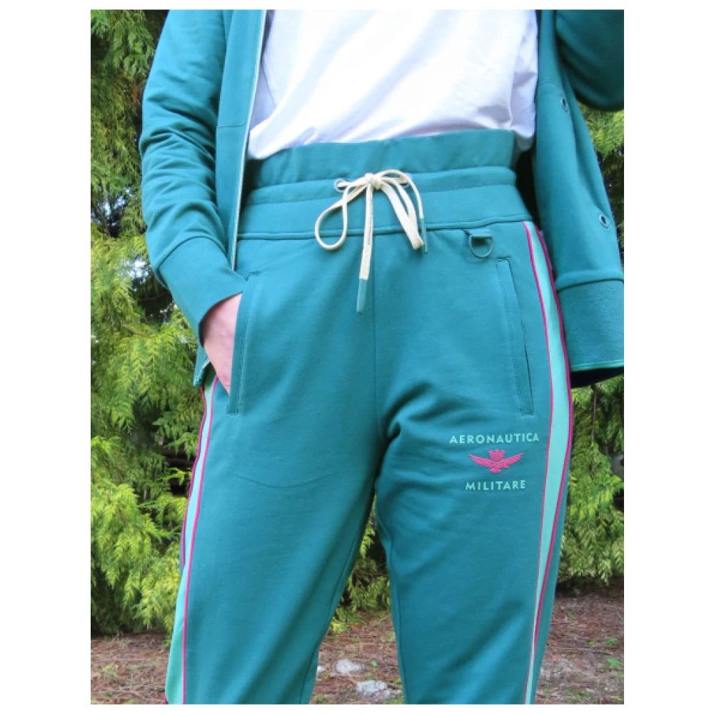 aeronautica militare Joggingbroek met hoge taille en contraststrepen Green Dames