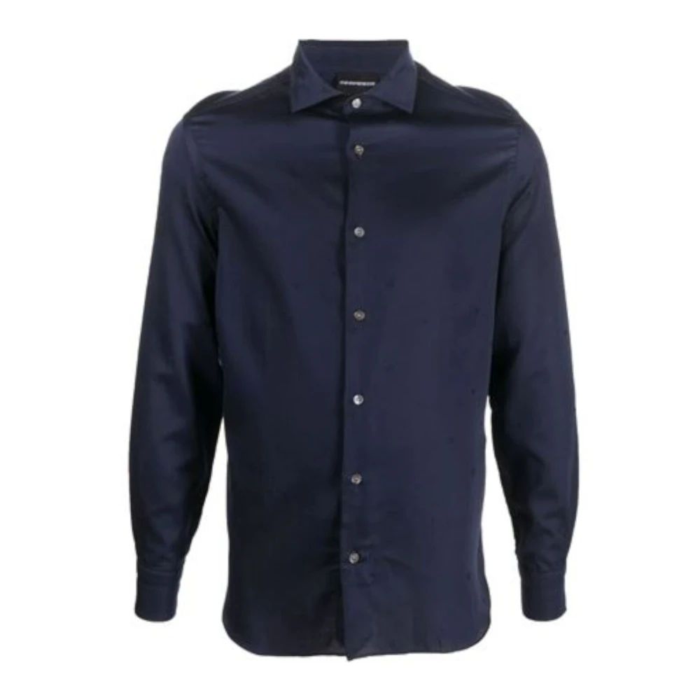 Emporio Armani Marinblå Regular Fit Skjorta med All Over Örn Logo Blue, Herr