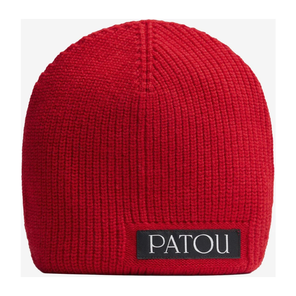 Patou Women's Red Stretch Wool Blend Ribbed Beanie Hat - Accessories - One Size - Accessories