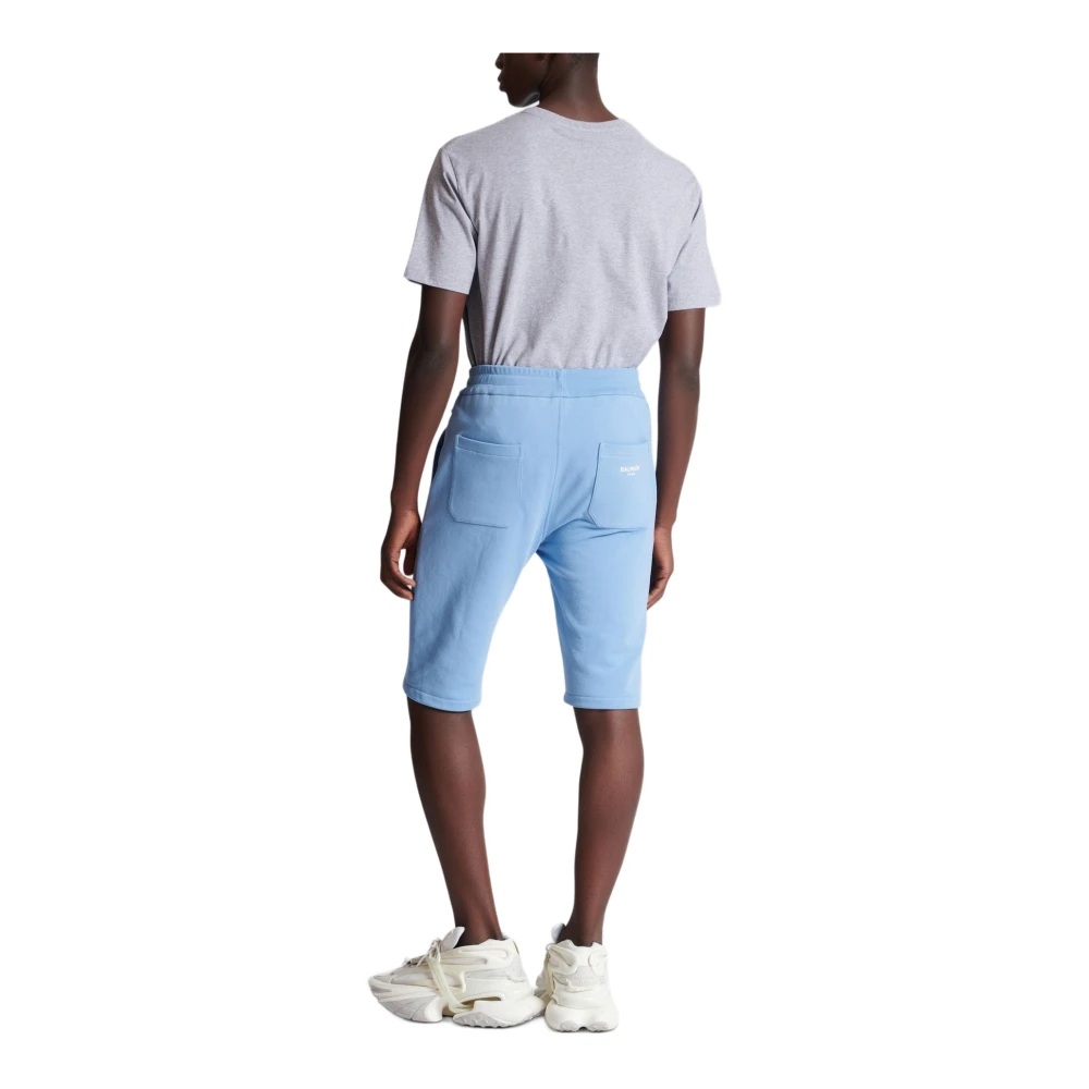 Balmain Katoenen shorts met flock Paris-logo Blue Heren