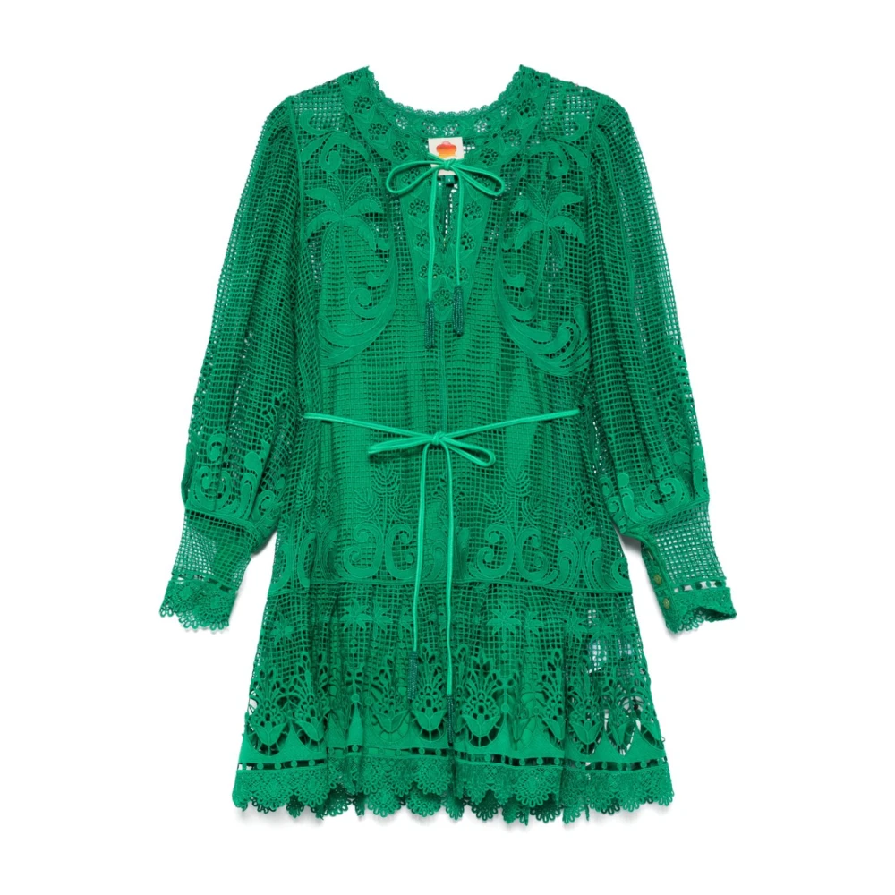 Farm Rio Groene V-hals Knoopmanchet Jurk Green Dames