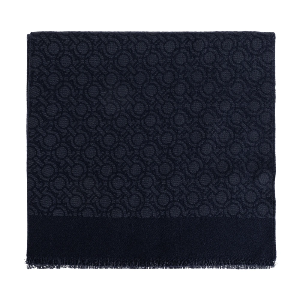 Ferragamo Gancini Wool Scarf - Male - Winter Scarves - Blue - One Size - Accessories