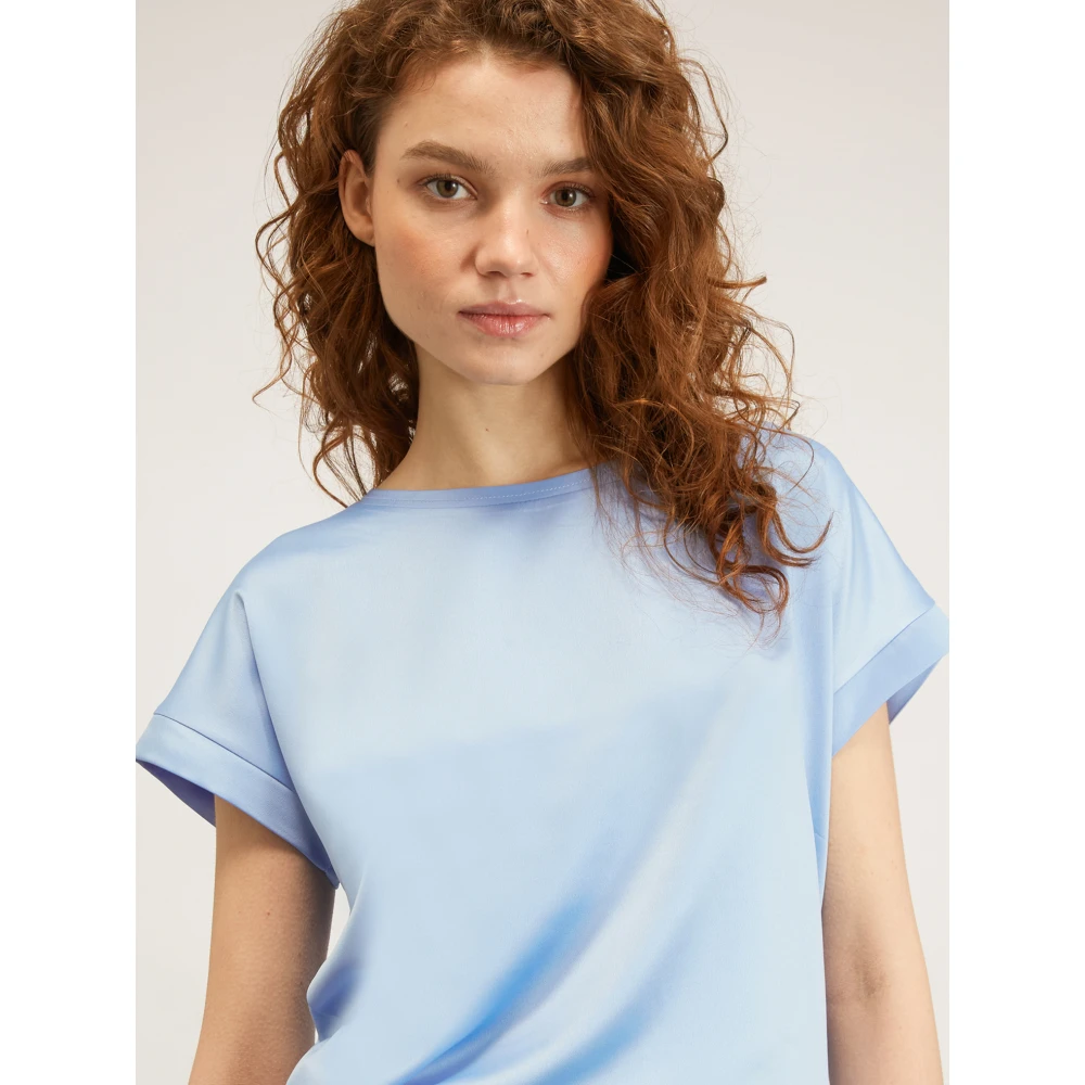 Motivi Satin Front Kimono Mouw T-Shirt Blue Dames