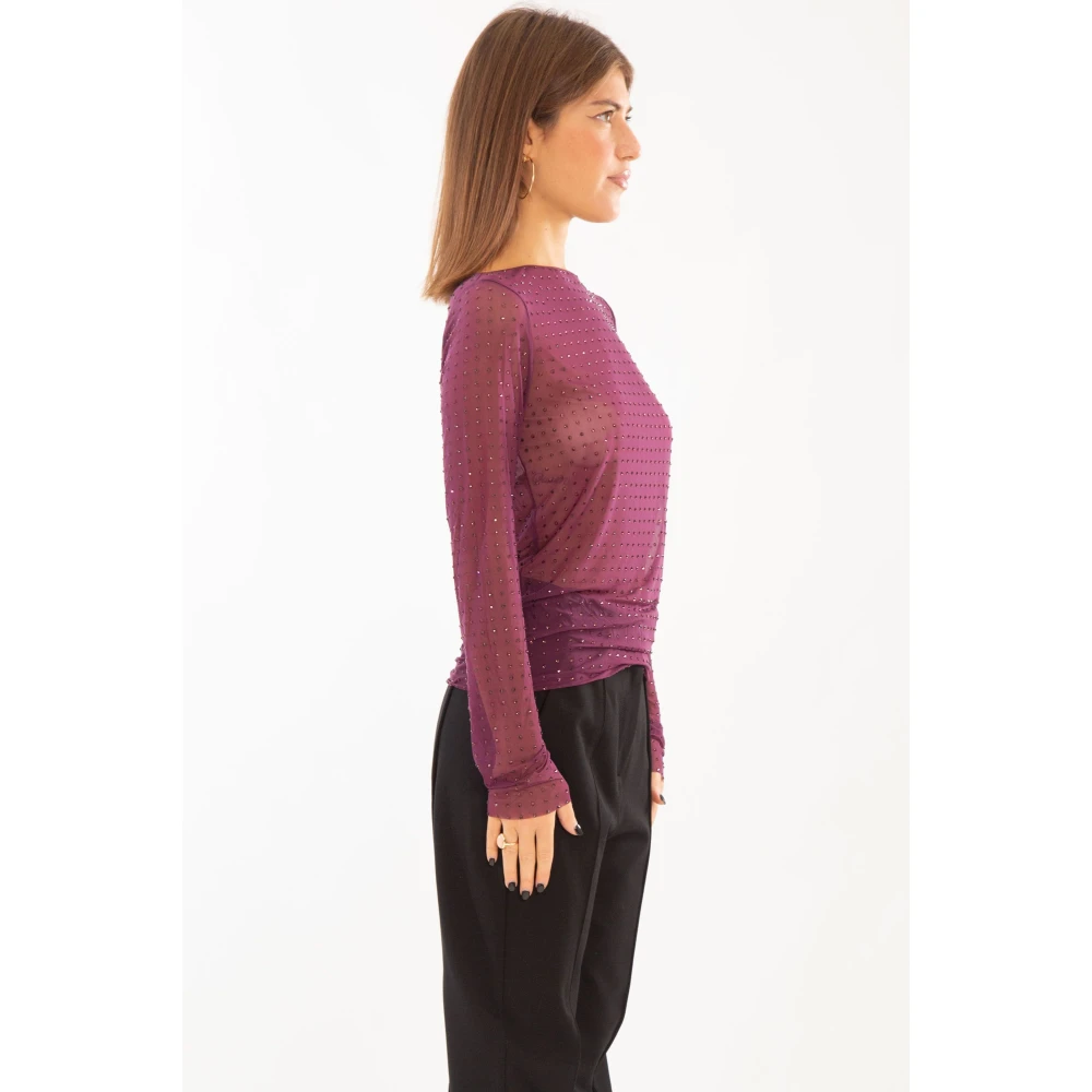 pinko Rhinestoned Tulle Sweater in Viola Purple Dames