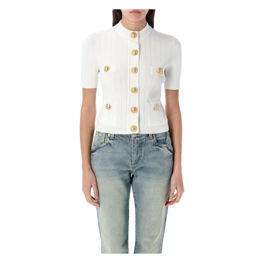 Balmain Gebreide Vest met Ronde Hals White Dames