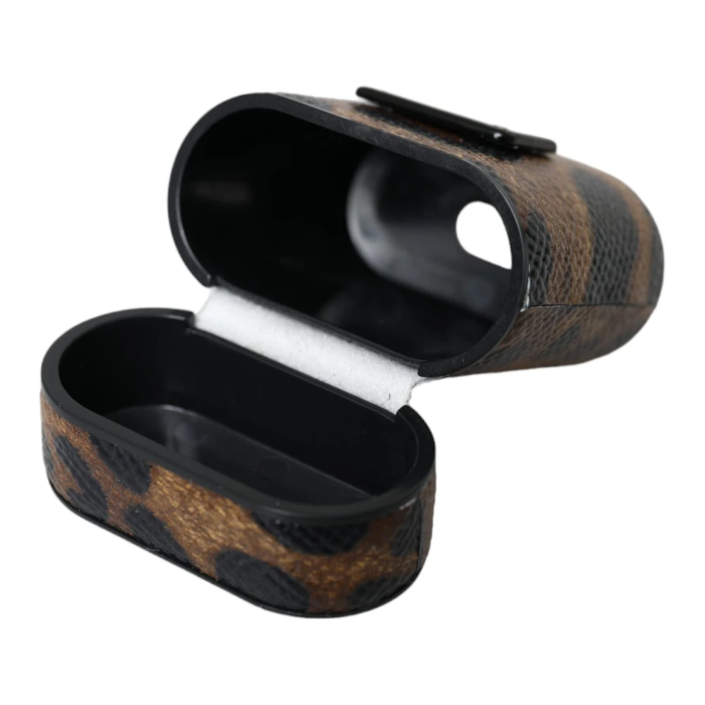 Dolce & Gabbana Luipaard Kalfsleren Airpods Hoesje Brown Unisex