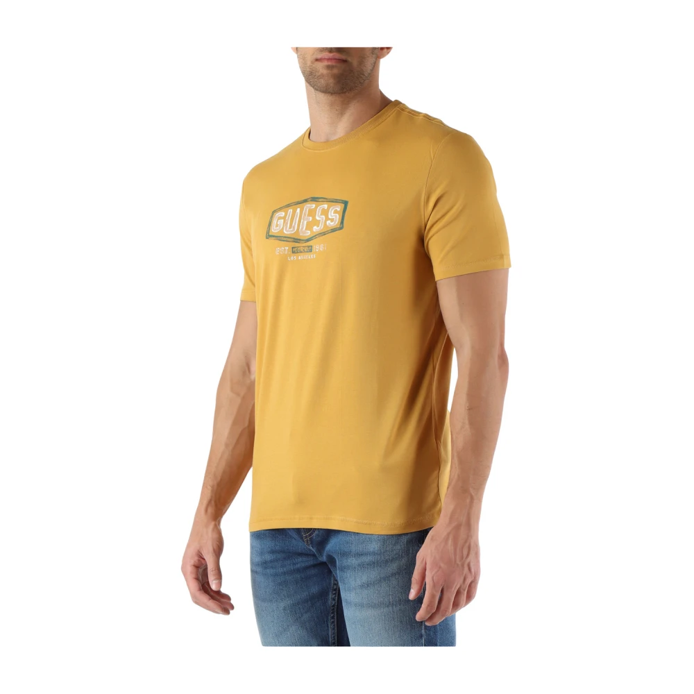 Guess Stretch Katoen Slim Fit Logo T-shirt Yellow Heren