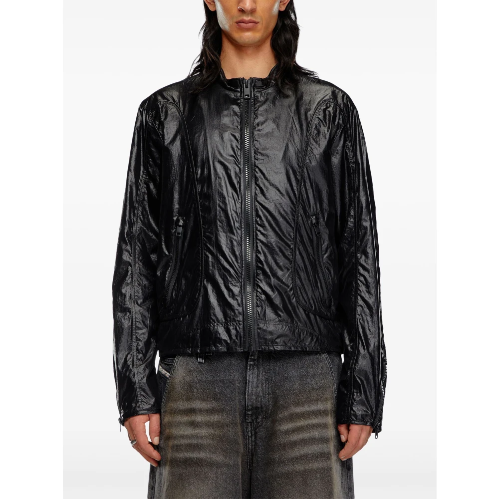 Diesel Zwarte Bikerjas met Coatingseffect Black Heren