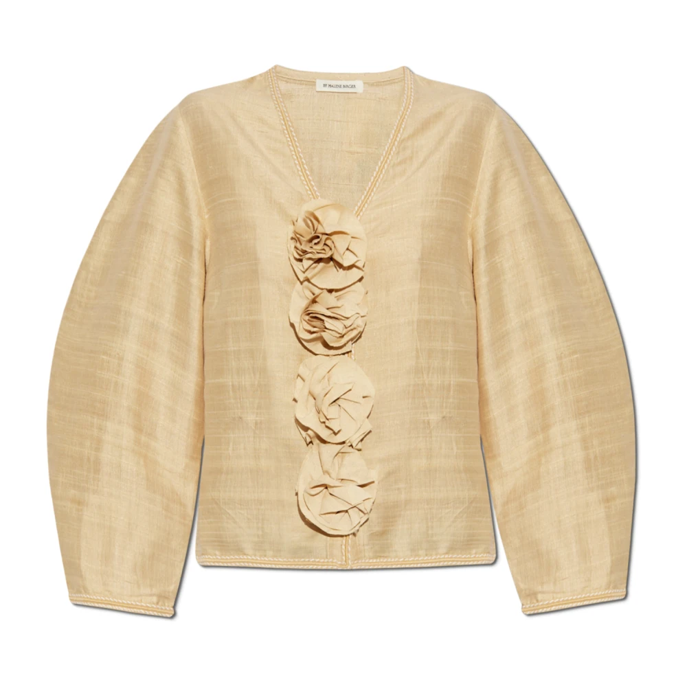 By Malene Birger Zijden V-hals top met wijde mouwen By Herenne Birger Beige Dames