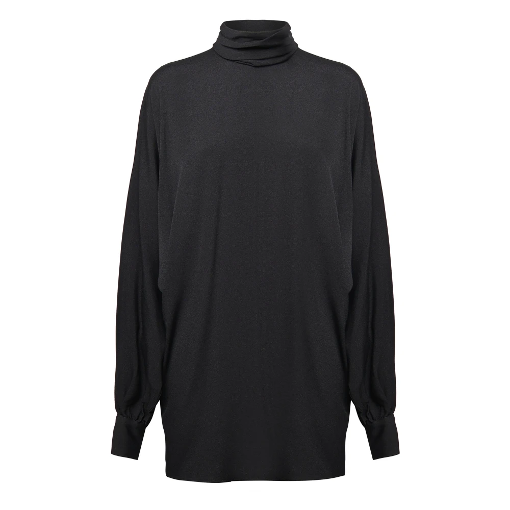 Nineminutes Zwarte Jurk met Kraag en Wijde Mouwen Black Dames