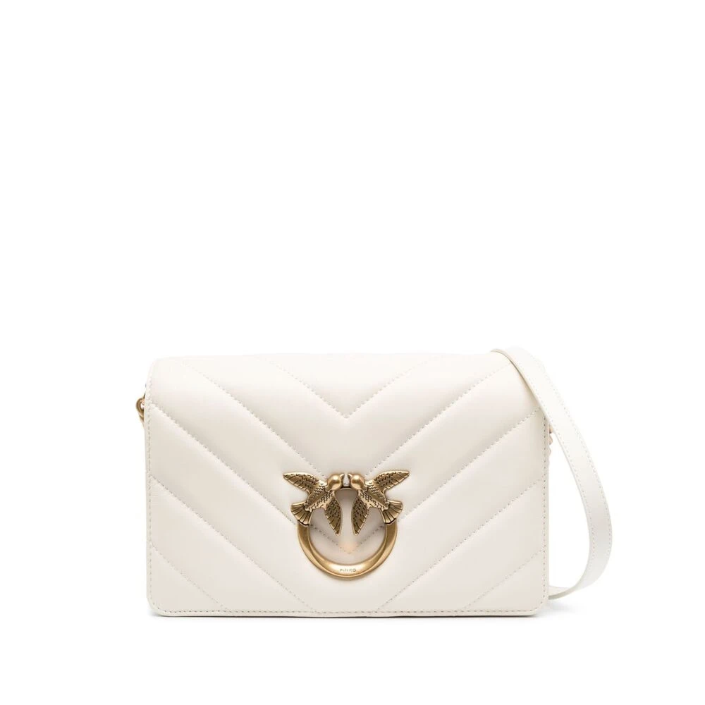 Pinko Quilted Love Click Crossbody Tas White Dames