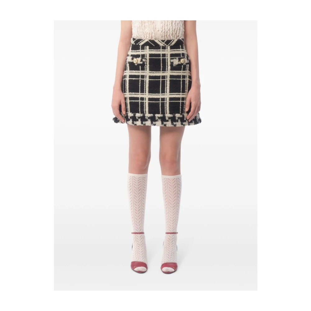 Valentino Garavani Zwarte Houndstooth Rok met VLogo Detail Black Dames