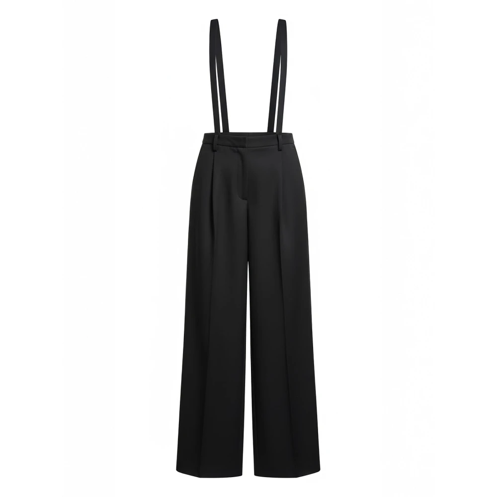 Dondup Women's Black Jumpsuits, L, Tecla Wide-Leg Trousers