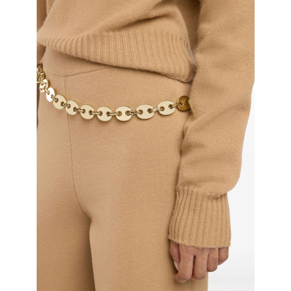 Paco Rabanne Beige Wol Kasjmier Geriemde Broek Brown Dames