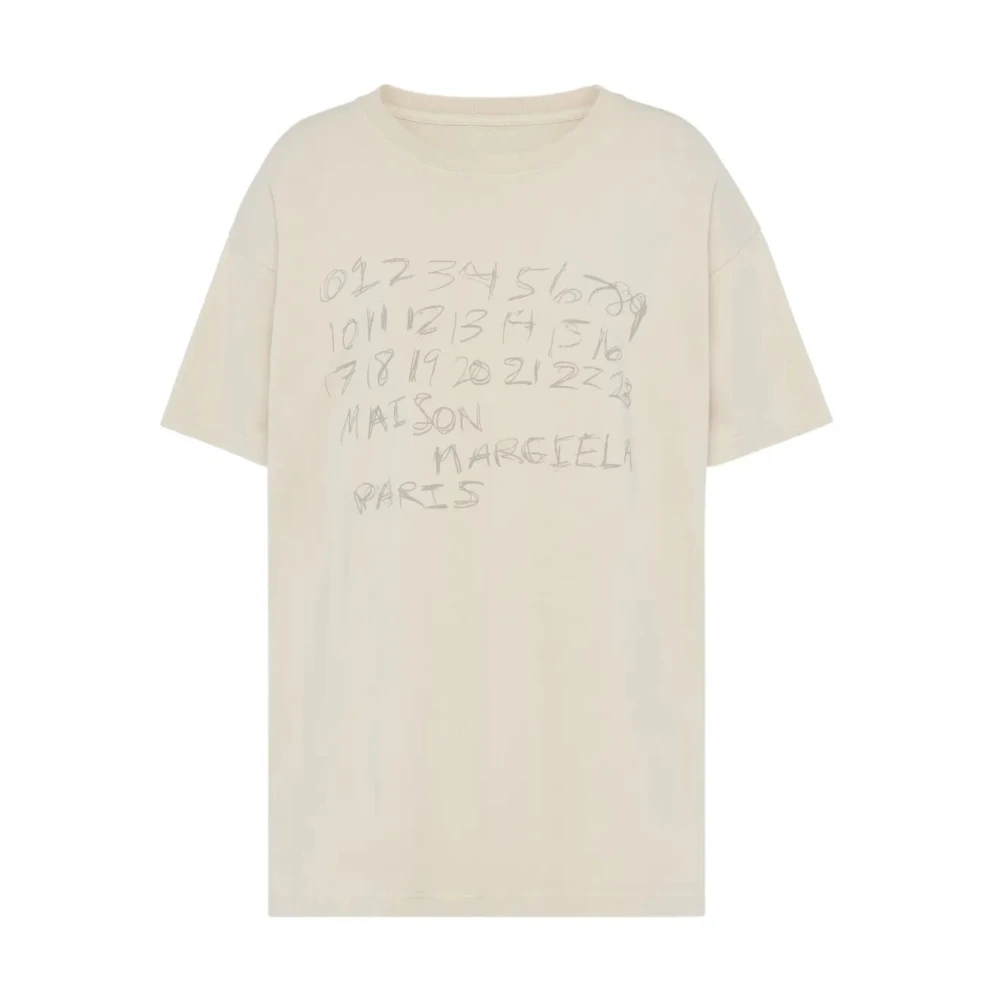 Maison Margiela Vrouw Wit Tops Dames, L, Katoen, Numerical Printed Cotton T-Shirt
