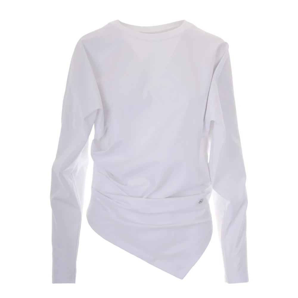 Ganni , Long Sleeve T-Shirts, Female, White, Xs, Ruched Cotton-Blend Top