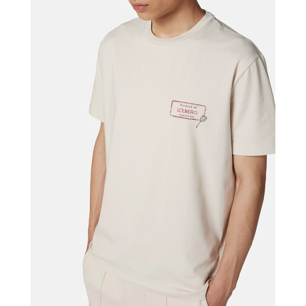 Iceberg Slim-fit poederkleurig stretch katoenen T-shirt met Poppy-print Beige Heren