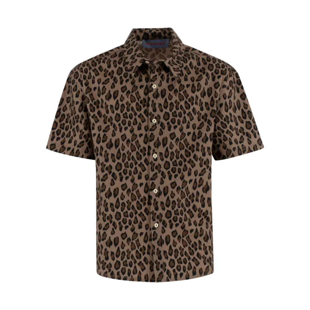 Bluemarble Leopard Print Korte Mouw Shirt Brown Heren