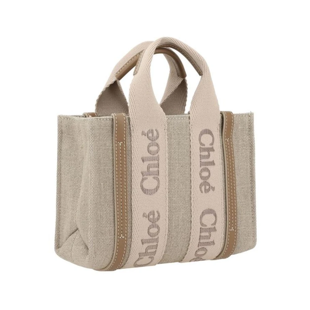 Chloé Linnen handtas met leren accenten Beige Dames