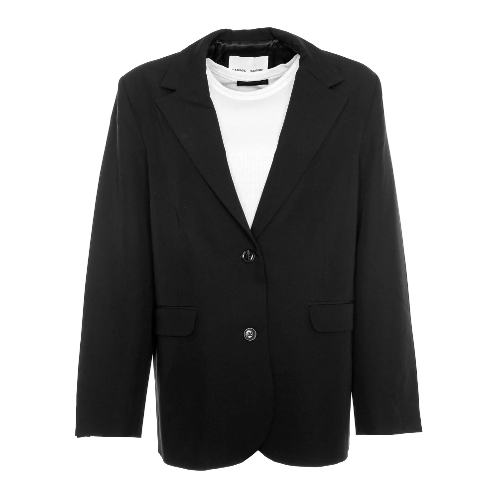 Samsøe Blazer met gebroken kraag en zakken Black Heren