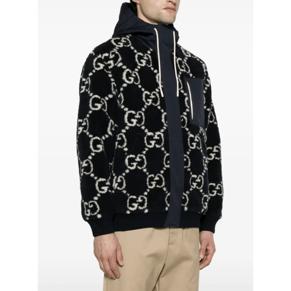 Gucci Fuzzy Hooded Jacket Blue Heren