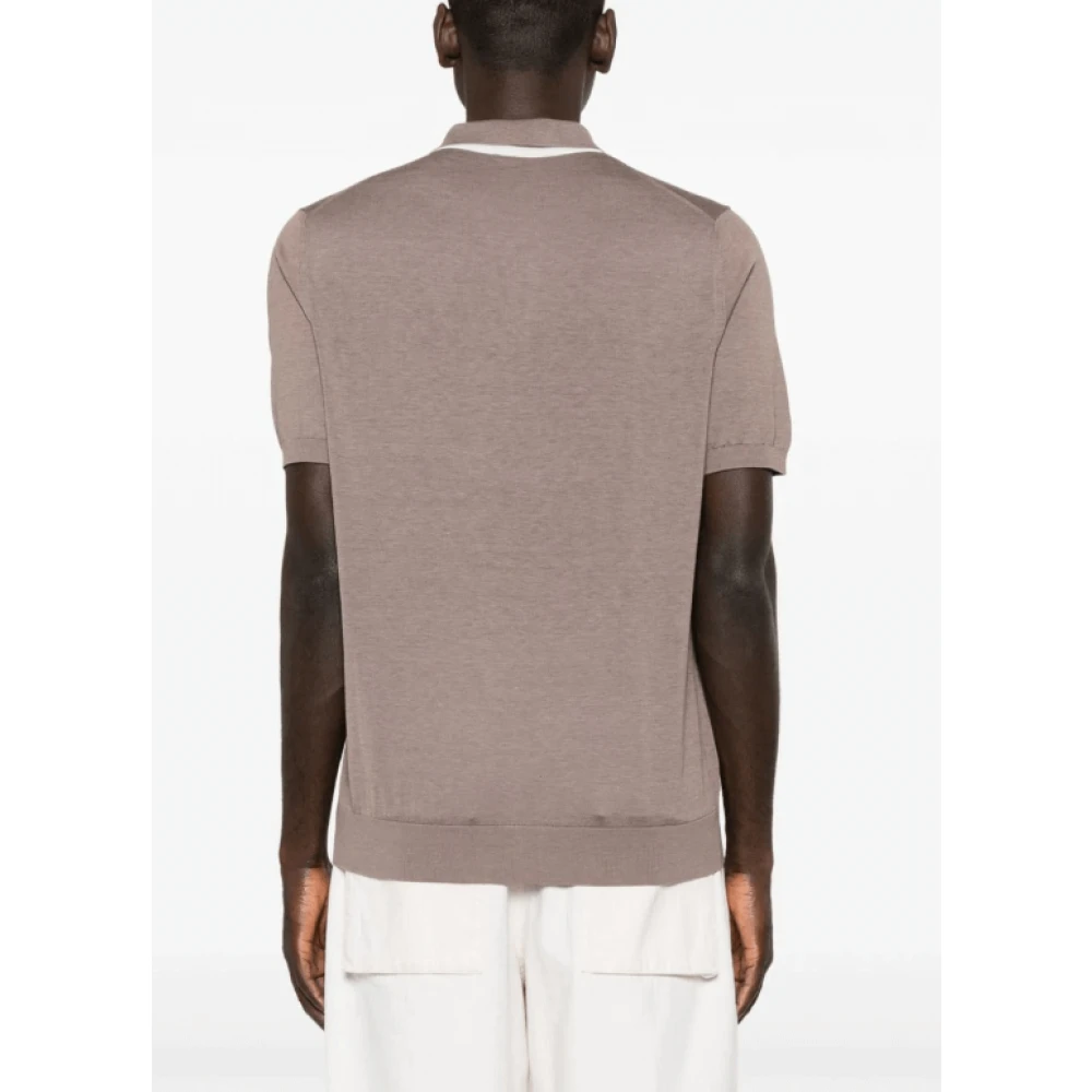 Kiton Zijde-katoen Polo Shirt Fijn Gebreid Brown Heren