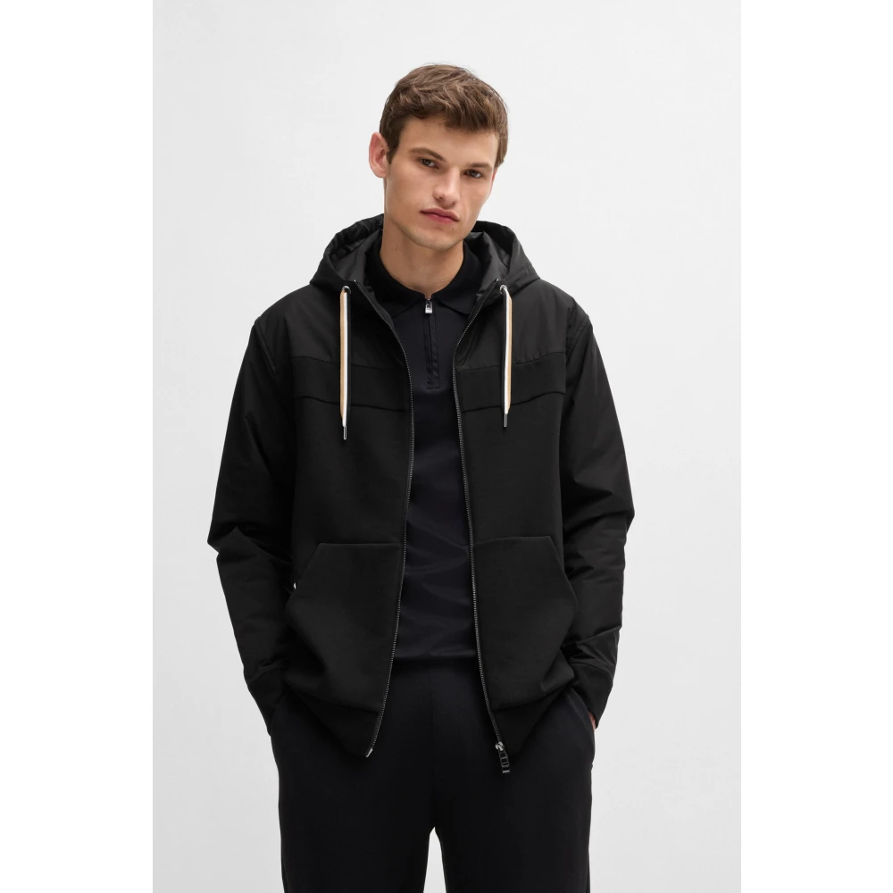 Hugo Boss Zwarte Oversized Hoodie met Dubbele Rits Black Heren