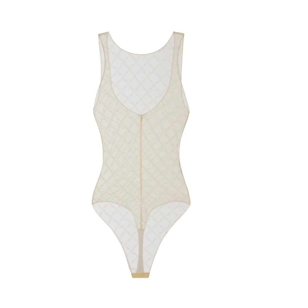 Elisabetta Franchi Mouwloze top van jacquard tule met diamantpatroon Yellow Dames