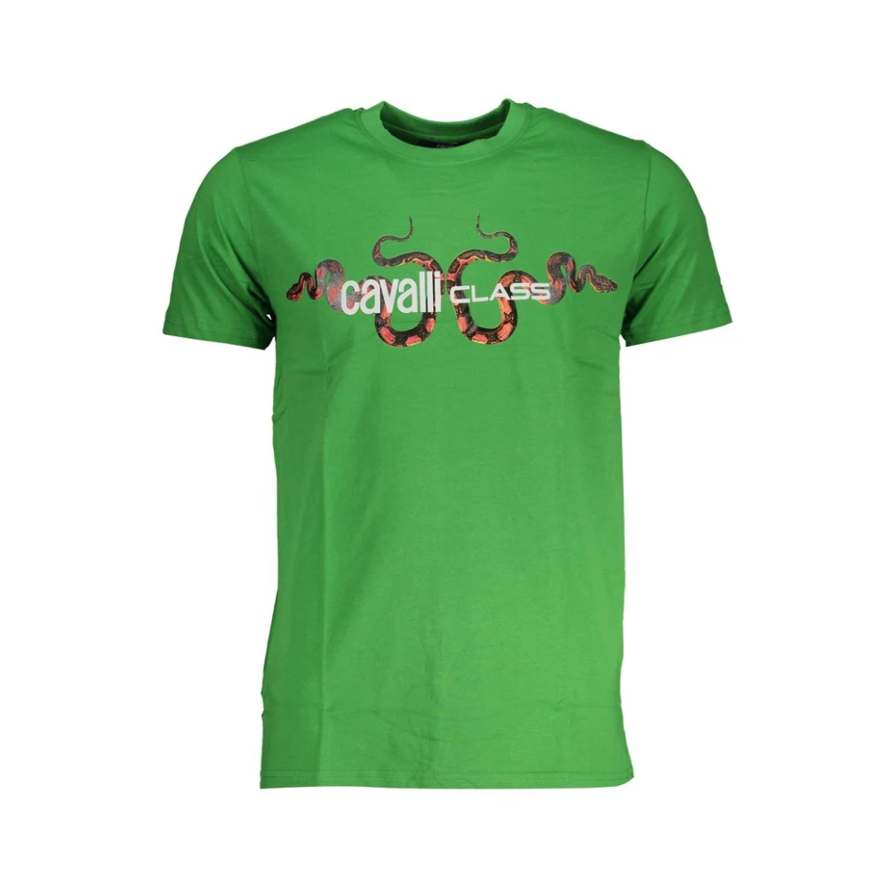 Cavalli Class Groene T-shirt met korte mouwen en logo Green Heren