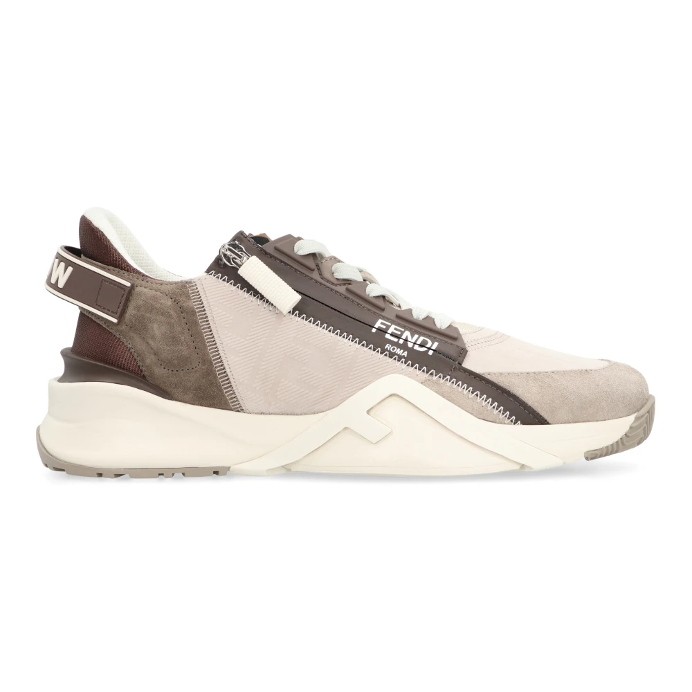 Fendi Men's Brown Sneakers, 6 Uk, Flow Low-Top Trainers With Suede