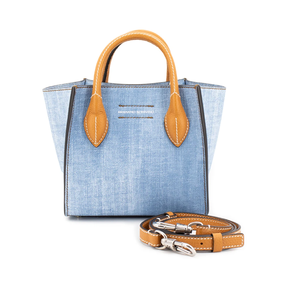 Ermanno Scervino Jeans Motief Leren Tas met Hangslot Blue Dames