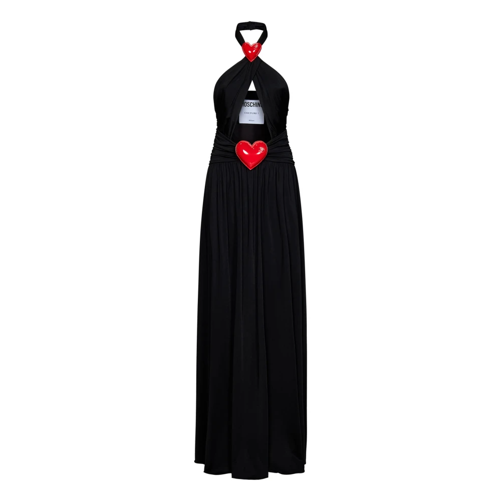 Moschino Zwarte Ss23 Damesjurk met Opblaasbare Rode Harten Detail Black Dames