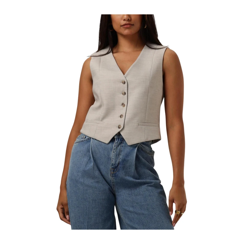 Selected Femme Cream Mouwloze Blazer Vest Beige Dames