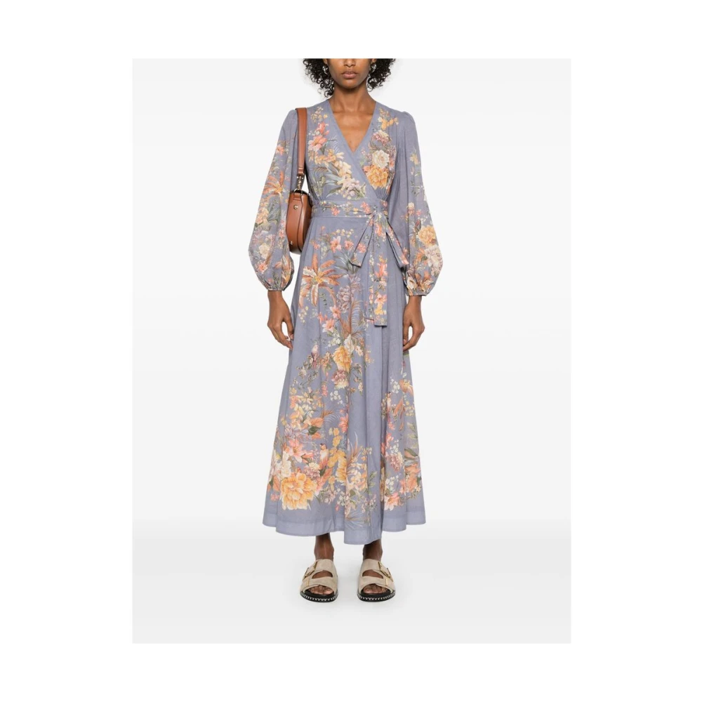 Zimmermann Blauwe Omslagjurk Elastische Manchetten Purple Dames